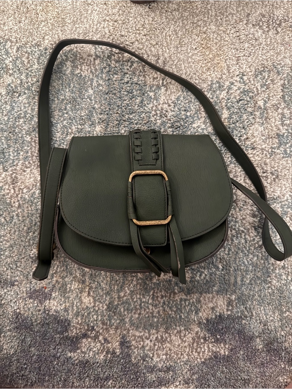 Dark Green Leather Crossbody Shoulder Bag